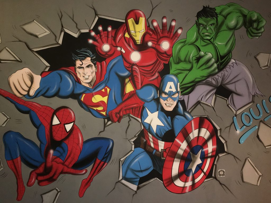 Super Heroes Hand Painted Wall Mural Mural man