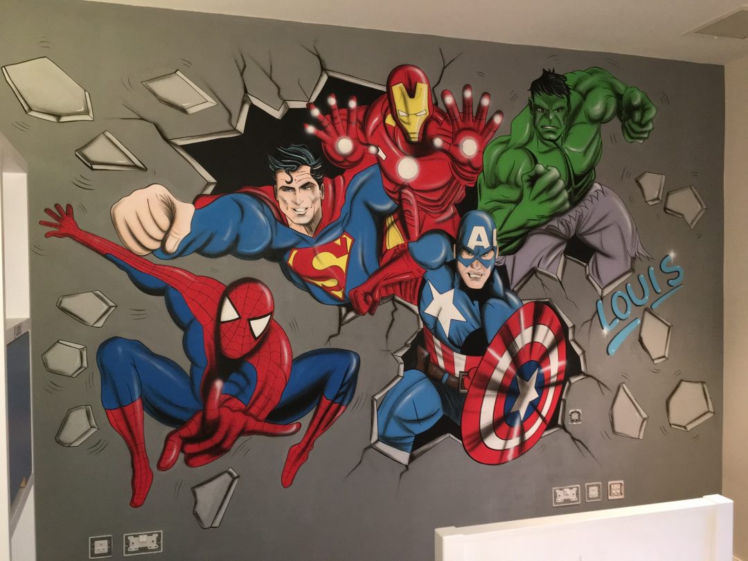 Super Heroes Hand Painted Wall Mural Mural man